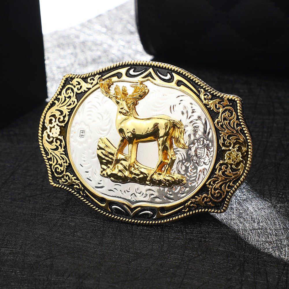 Western Standing Deer Buck Belt Buckle Gold Silver - CowderryBelt Buckles