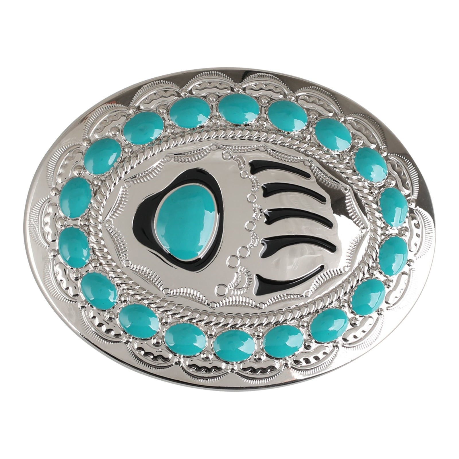 Western Turquoise Bear Paw Silver Belt Buckle - CowderryBelt Buckles