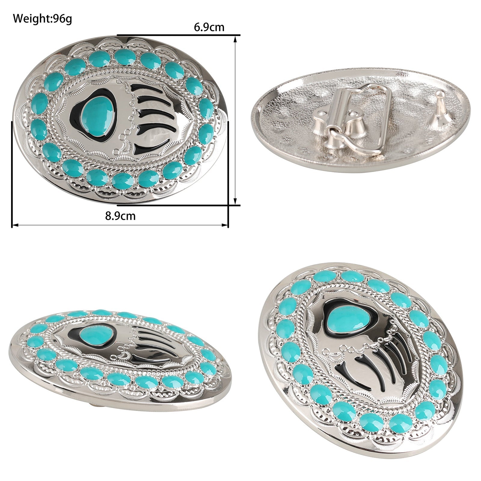 Western Turquoise Bear Paw Silver Belt Buckle - CowderryBelt Buckles