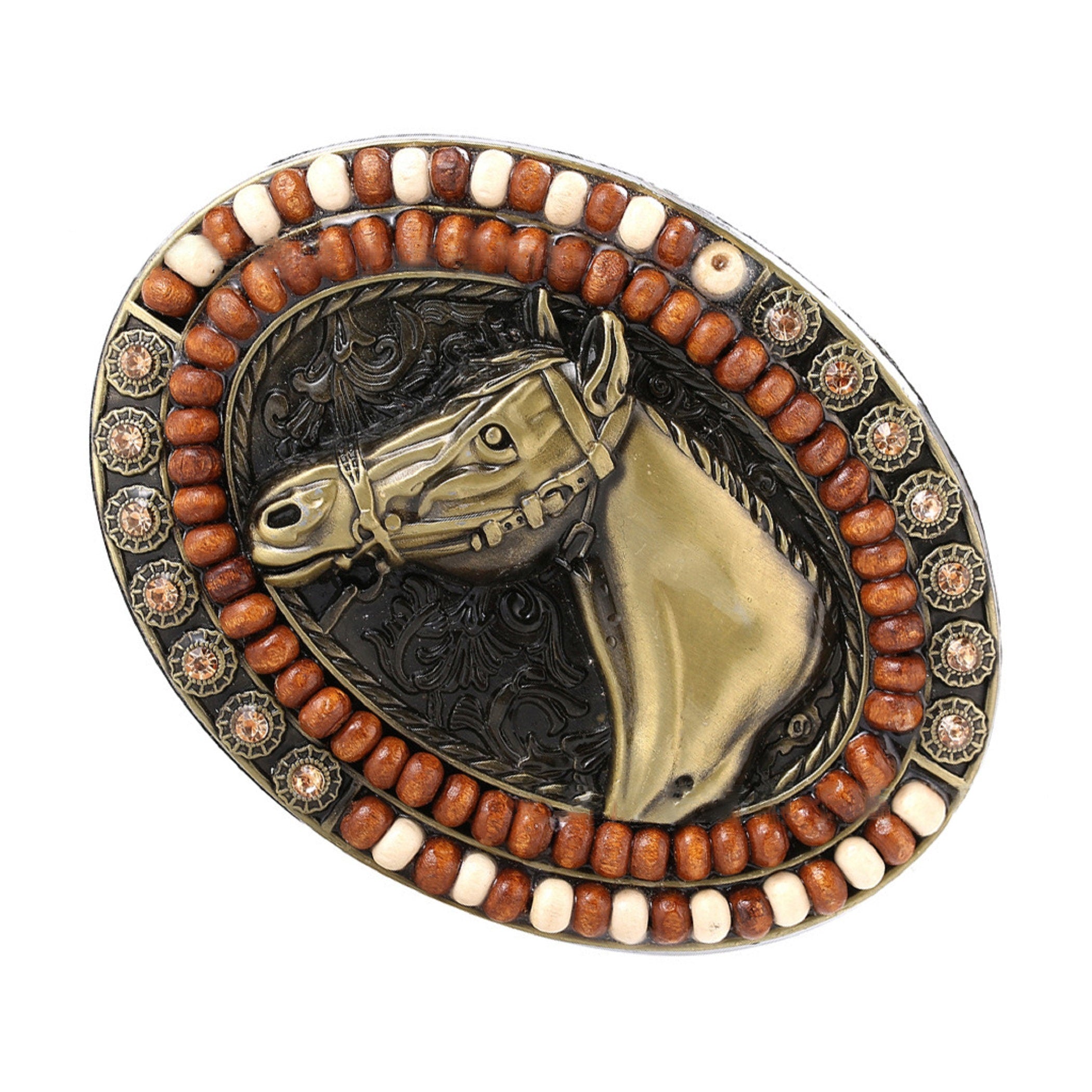 Gold Horsehead with Gemstone Western Belt Buckle