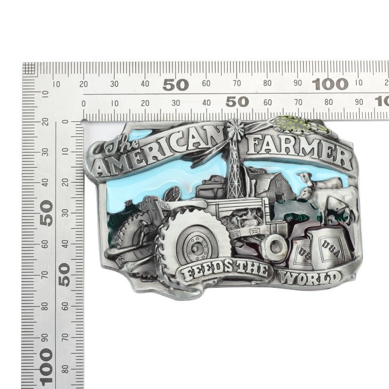 American Farmer Feeds The World Western Belt Buckle - CowderryBelt Buckles