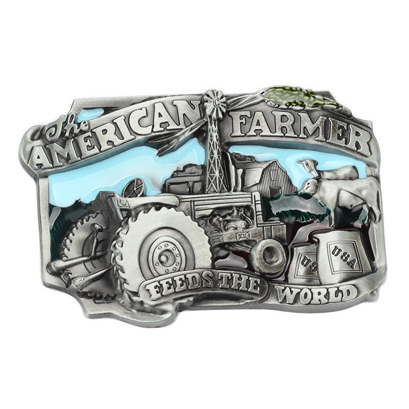 American Farmer Feeds The World Western Belt Buckle - CowderryBelt Buckles