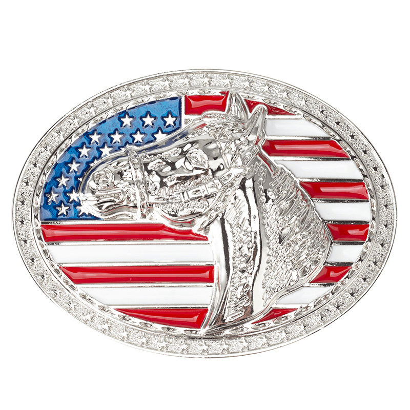 American Flag with Horse Head Western Belt Buckle - CowderryBelt Buckles