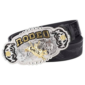 Big Gold Rodeo Belt Buckle With Cowboy Belt - CowderryBeltRodeo