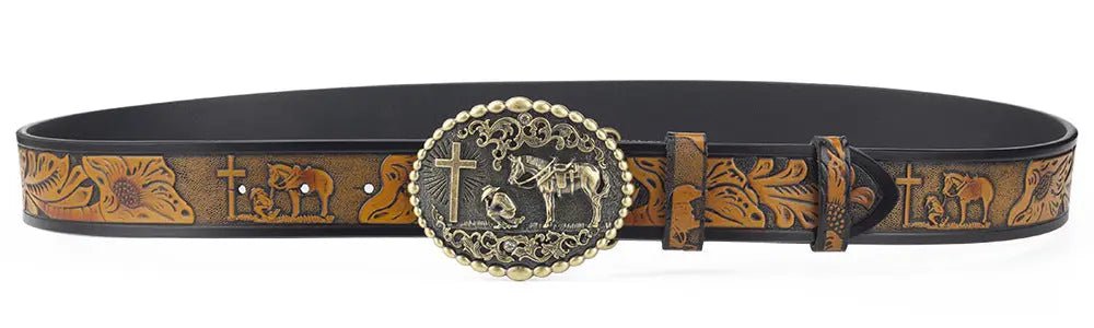 Christian With Horse Western Belt Buckle - CowderryBelt BucklePewter
