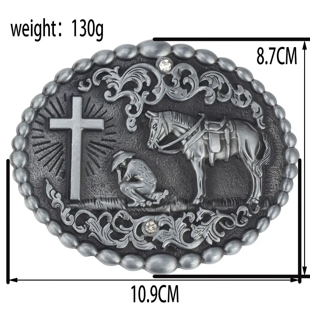 Christian With Horse Western Belt Buckle - CowderryBelt BucklePewter
