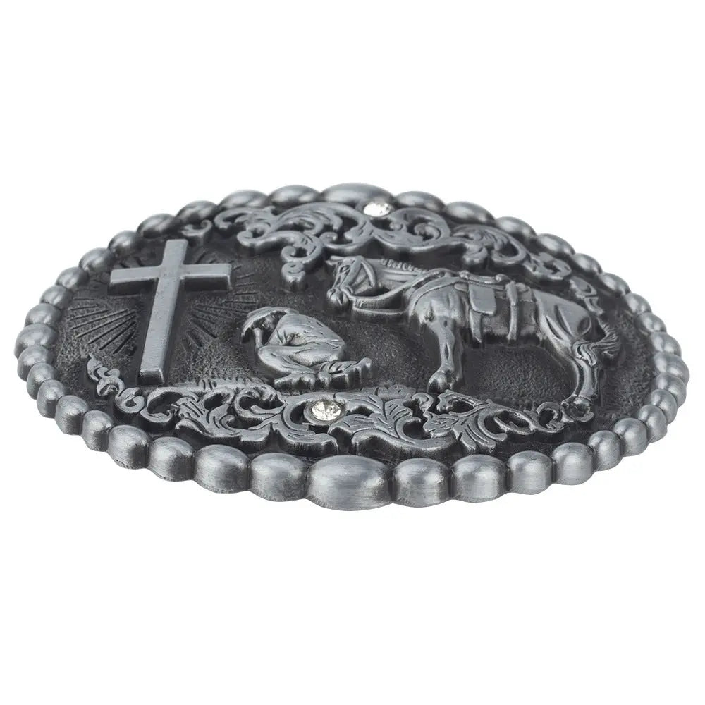 Christian With Horse Western Belt Buckle - CowderryBelt BucklePewter