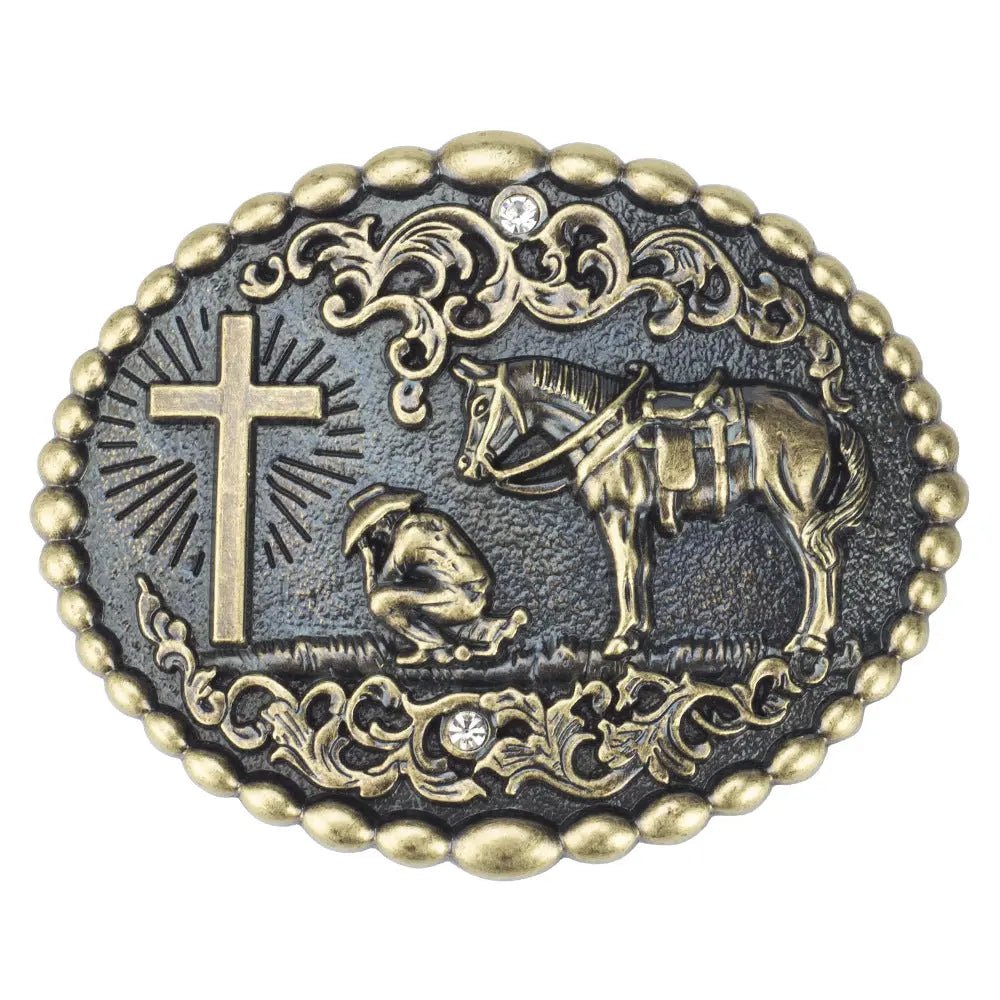 Christian With Horse Western Belt Buckle - CowderryBelt BucklePewter