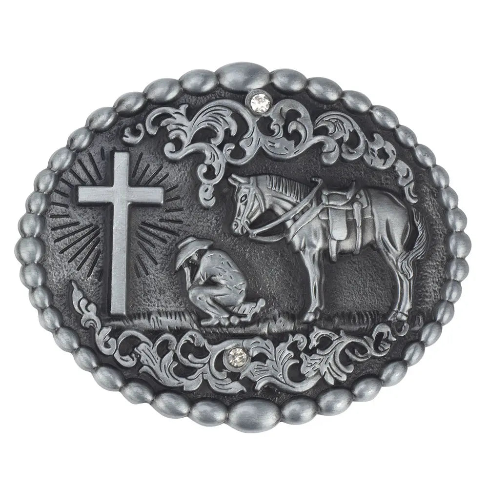 Christian With Horse Western Belt Buckle - CowderryBelt BucklePewter
