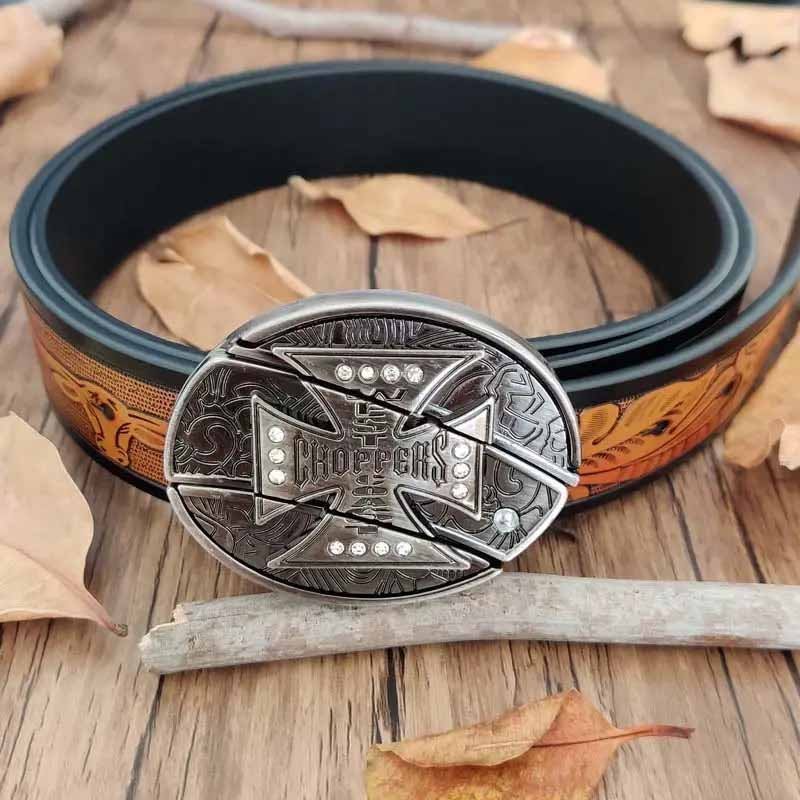 Cool Belt Buckle With Cowboy Country Utility Belt - CowderryBeltCross