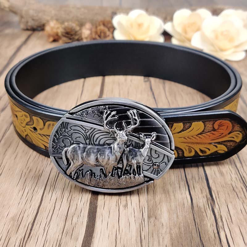 Cool Belt Buckle With Cowboy Country Utility Belt - CowderryBeltDeer