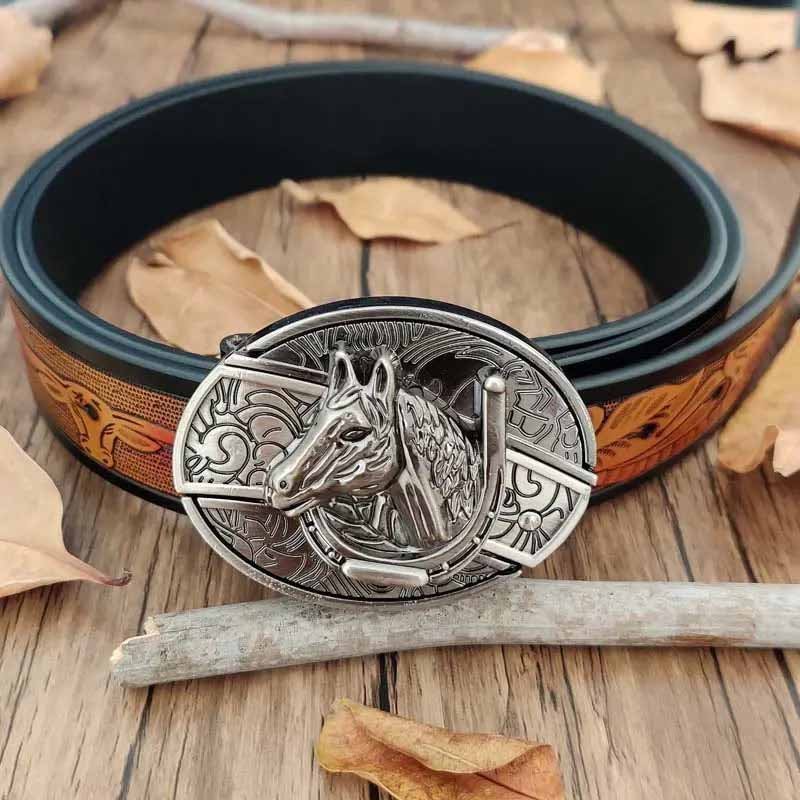 Cool Belt Buckle With Cowboy Country Utility Belt - CowderryBeltHorsehead