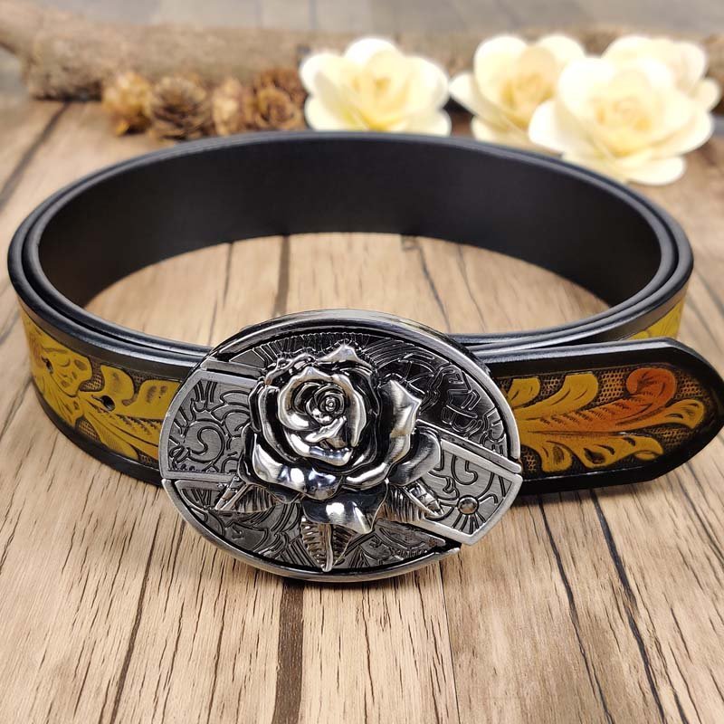 Cool Belt Buckle With Cowboy Country Utility Belt - CowderryBeltRose