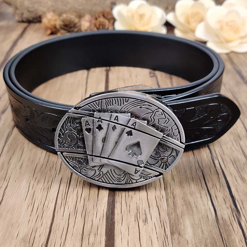 Cool Belt Buckle With Western Black Country Utility Belt - CowderryBelt4 Aces