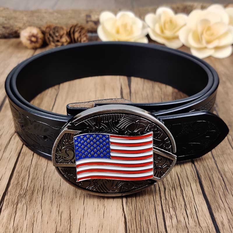 Cool Belt Buckle With Western Black Country Utility Belt - CowderryBeltAmerican flag