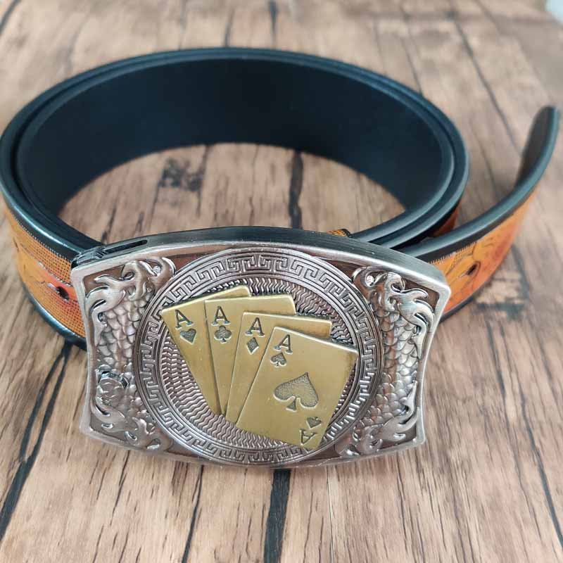 Cool Square Belt Buckle With Cowboy Belt - CowderryBelts4Aces