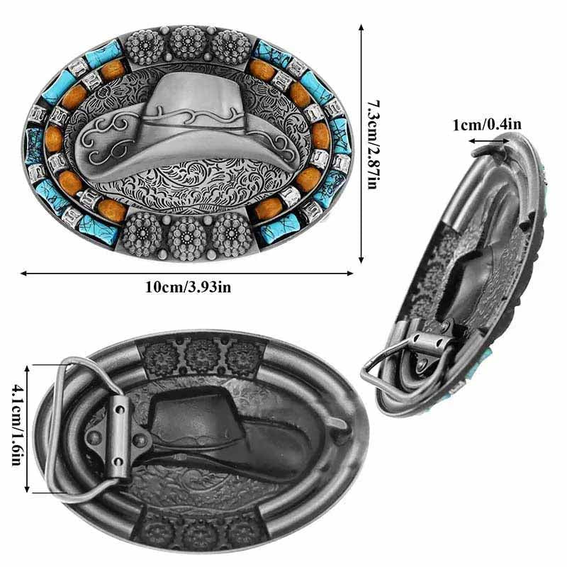 Cowboys Hat Turquoise Decor Western Belt Buckle - CowderryBelt BucklePewter