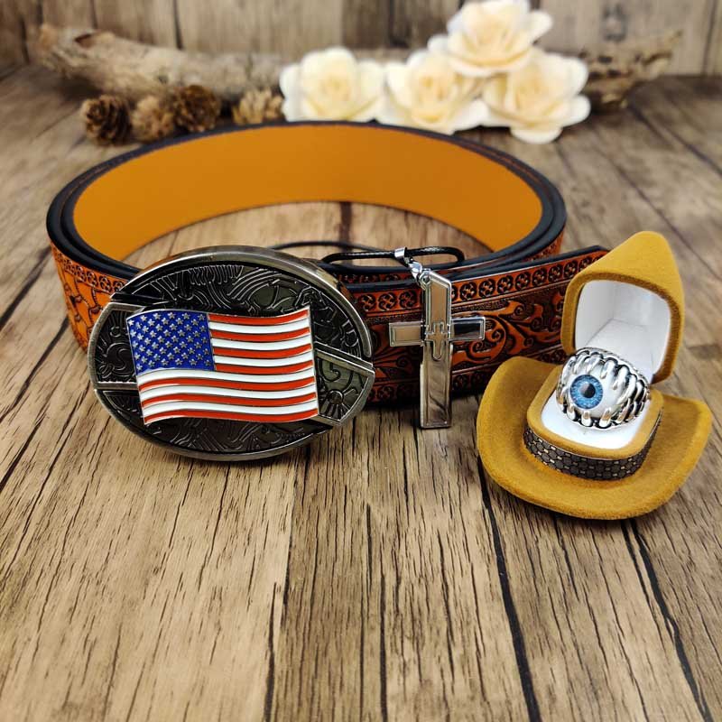 Defender's Faith Set: Utility Belt, Cross Necklace and Evil Eye Ring - CowderryAmerican flag