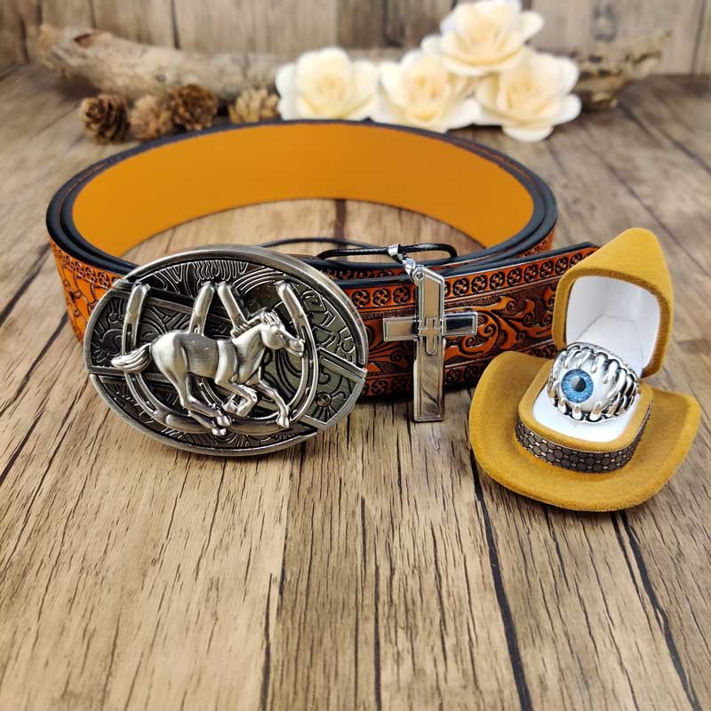 Defender's Faith Set: Utility Belt, Cross Necklace and Evil Eye Ring - CowderryHorse