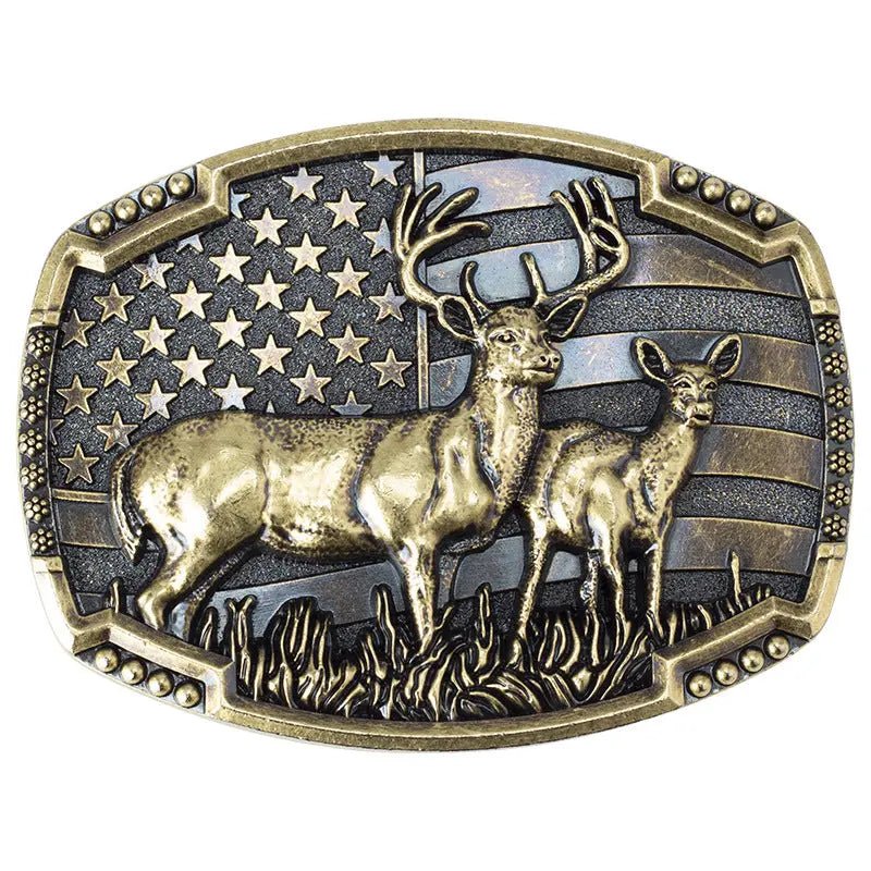 Double Whitetail Deer Belt Buckle - CowderryBelt BuckleBronze