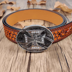 Embossed Country Utility Belt with Cool Oval Belt Buckle - CowderryCross