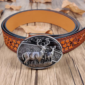 Embossed Country Utility Belt with Cool Oval Belt Buckle - CowderryDeer