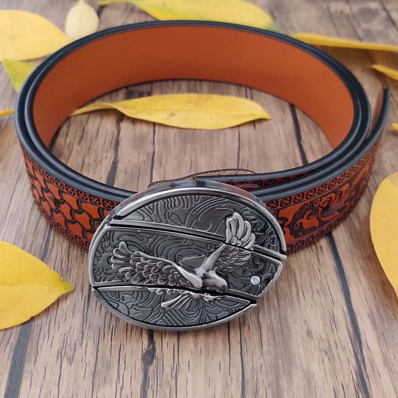 Embossed Country Utility Belt with Cool Oval Belt Buckle - CowderryEagle