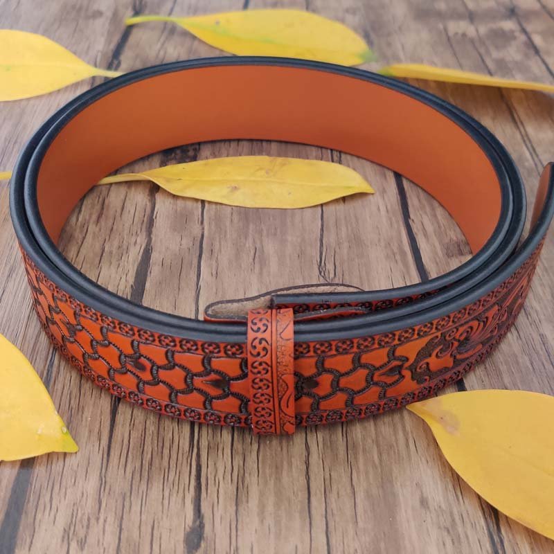 Embossed Country Utility Belt with Cool Oval Belt Buckle - CowderryHorsehead