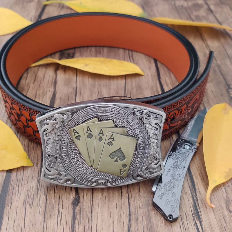 Embossed Country Utility Belt with Cool Squar Belt Buckle