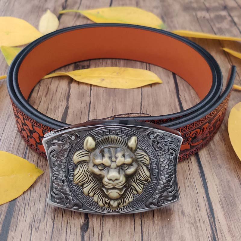 Embossed Country Utility Belt with Cool Squar Belt Buckle - CowderryBeltsLion