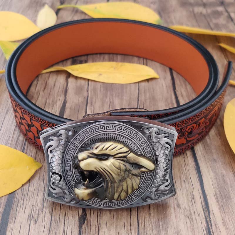 Embossed Country Utility Belt with Cool Squar Belt Buckle - CowderryBeltsTiger