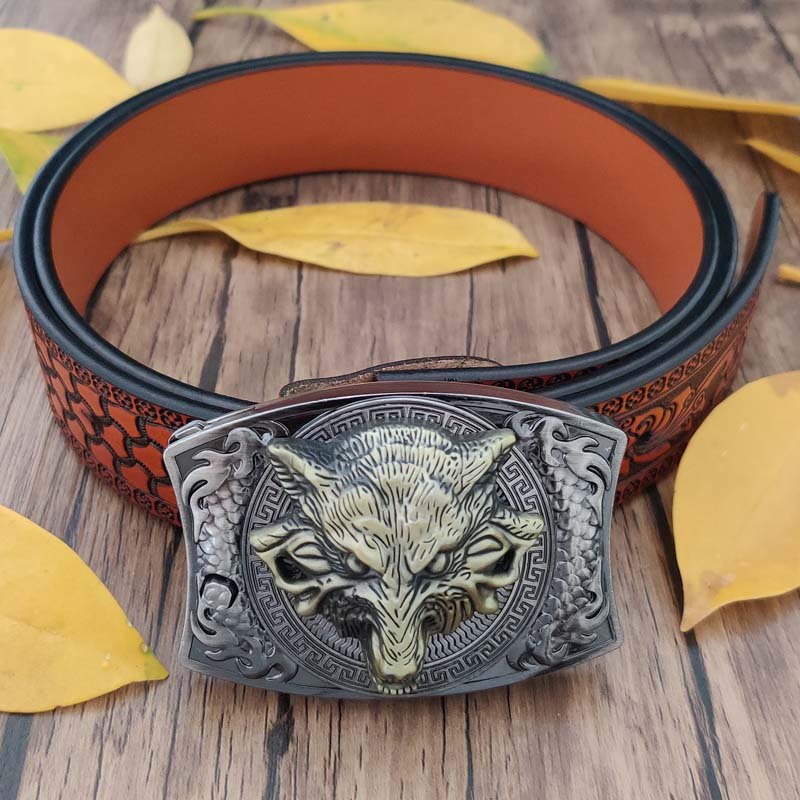 Embossed Country Utility Belt with Cool Squar Belt Buckle - CowderryBeltsWolf