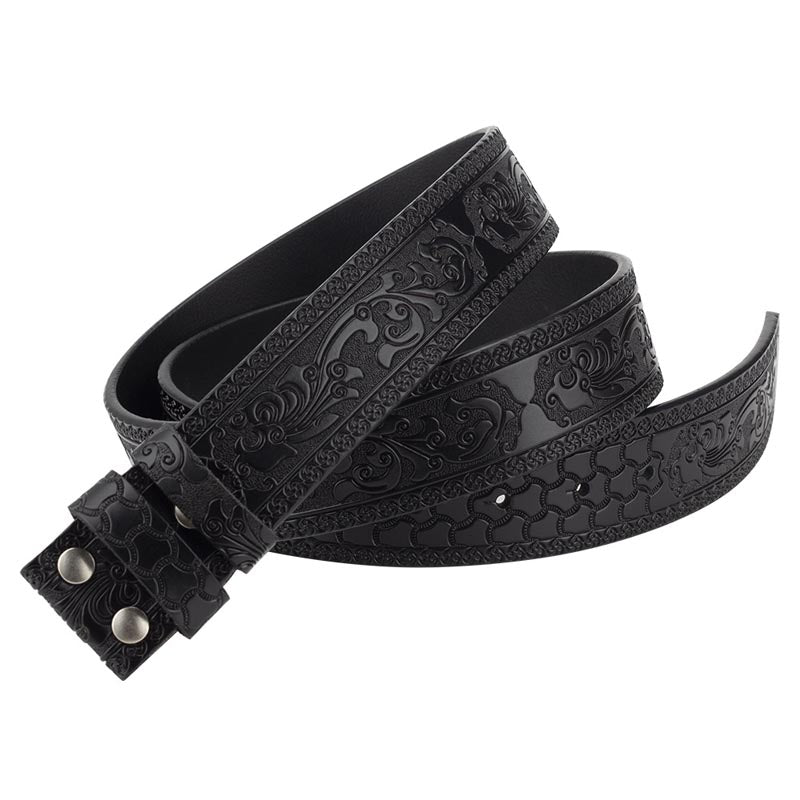 Embossed Country Utility Black Belt with Cool Oval Belt Buckle - CowderryDeer
