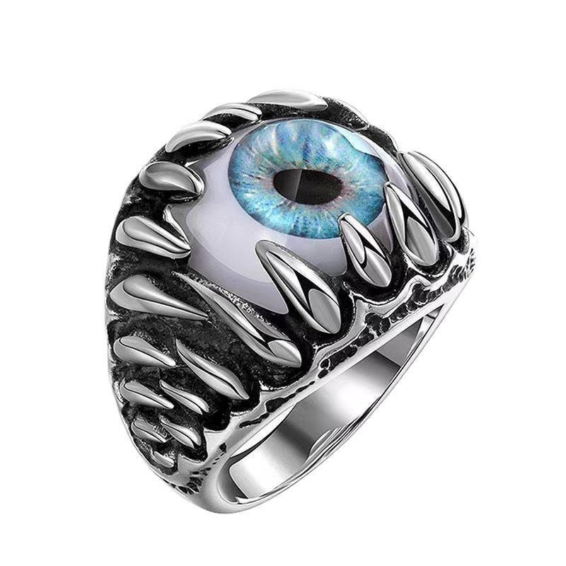 Evil Eye Eyebal Open Ring One Size Fits All Punk Ring - CowderryringBlue