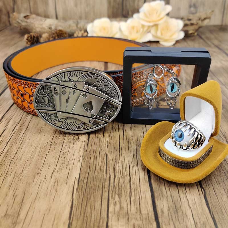 Evil Eye Jewelry Set: Utility Belt, Evil Eye Ring and Earrings - CowderryBelts4 Aces