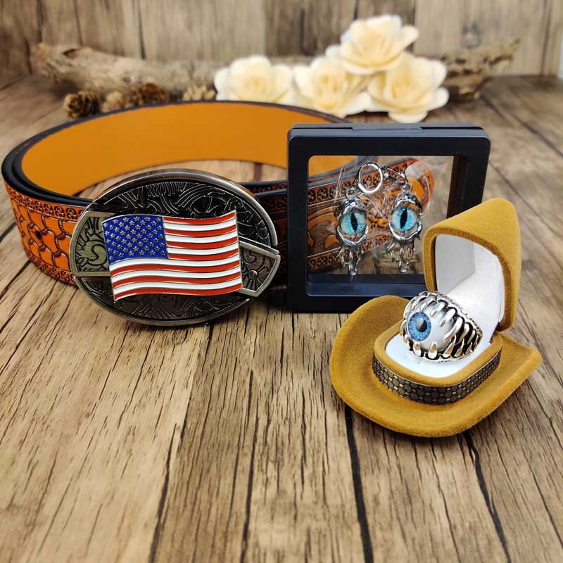 Evil Eye Jewelry Set: Utility Belt, Evil Eye Ring and Earrings - CowderryBeltsAmerican flag