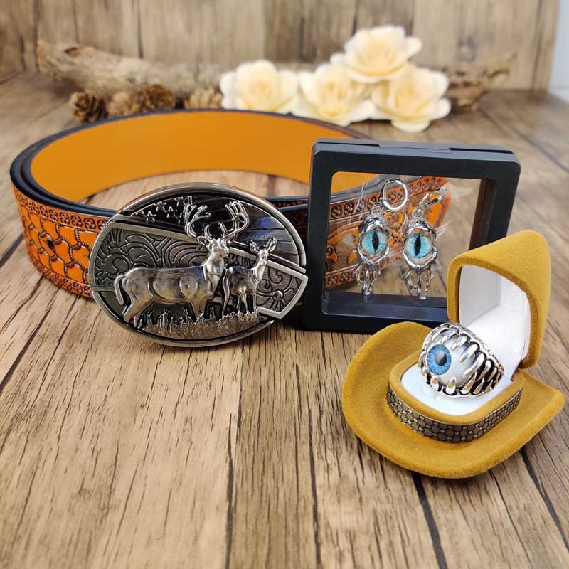 Evil Eye Jewelry Set: Utility Belt, Evil Eye Ring and Earrings - CowderryBeltsDeer