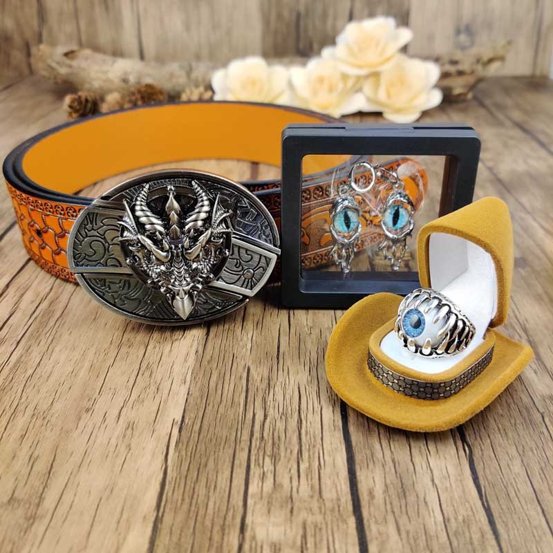 Evil Eye Jewelry Set: Utility Belt, Evil Eye Ring and Earrings - CowderryBeltsDragon