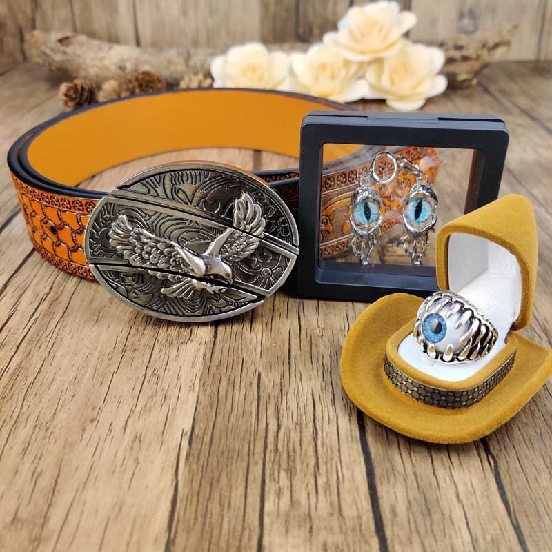 Evil Eye Jewelry Set: Utility Belt, Evil Eye Ring and Earrings - CowderryBeltsEagle