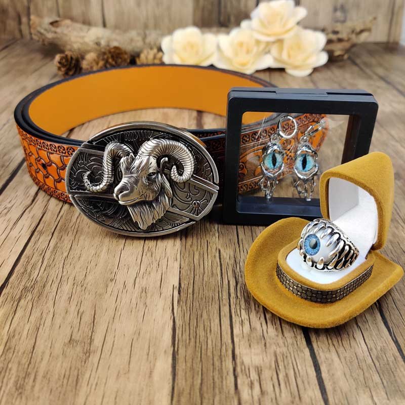 Evil Eye Jewelry Set: Utility Belt, Evil Eye Ring and Earrings - CowderryBeltsGoat