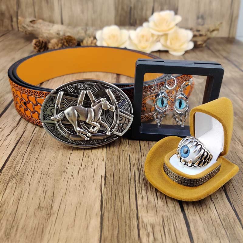 Evil Eye Jewelry Set: Utility Belt, Evil Eye Ring and Earrings - CowderryBeltsHorse