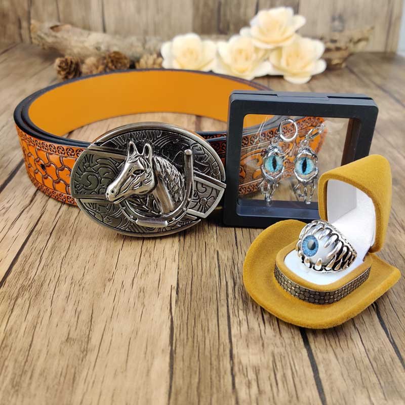 Evil Eye Jewelry Set: Utility Belt, Evil Eye Ring and Earrings - CowderryBeltsHorsehead