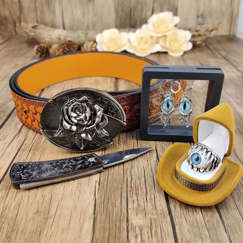 Evil Eye Jewelry Set: Utility Belt, Evil Eye Ring and Earrings - CowderryBeltsHorsehead
