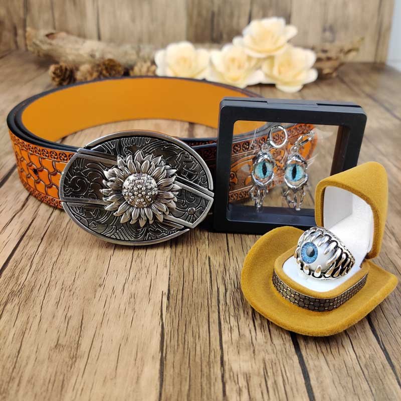Evil Eye Jewelry Set: Utility Belt, Evil Eye Ring and Earrings - CowderryBeltsLonghorn
