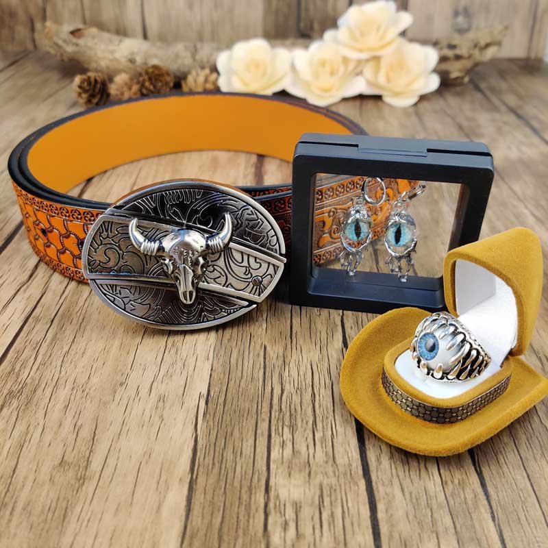 Evil Eye Jewelry Set: Utility Belt, Evil Eye Ring and Earrings - CowderryBeltsLonghorn