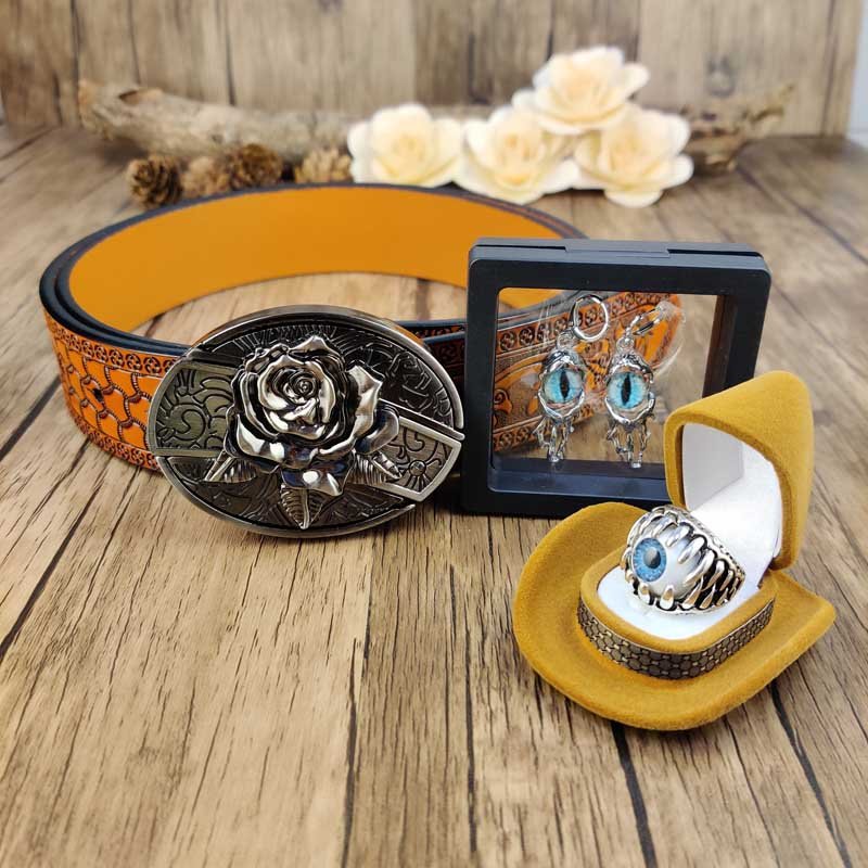 Evil Eye Jewelry Set: Utility Belt, Evil Eye Ring and Earrings - CowderryBeltsRose