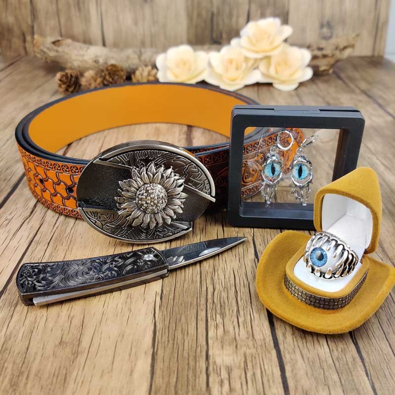 Evil Eye Jewelry Set: Utility Belt, Evil Eye Ring and Earrings - CowderryBeltsSunflower