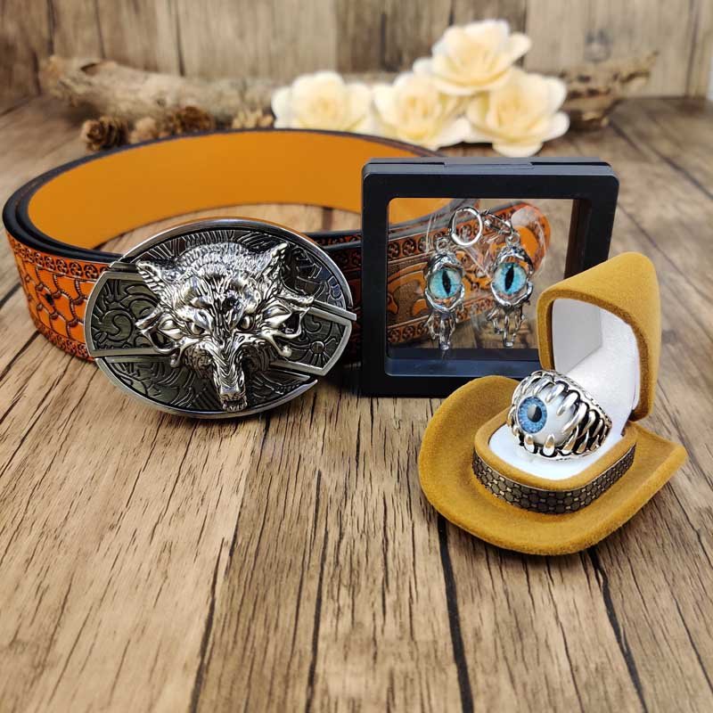 Evil Eye Jewelry Set: Utility Belt, Evil Eye Ring and Earrings - CowderryBeltsWolf