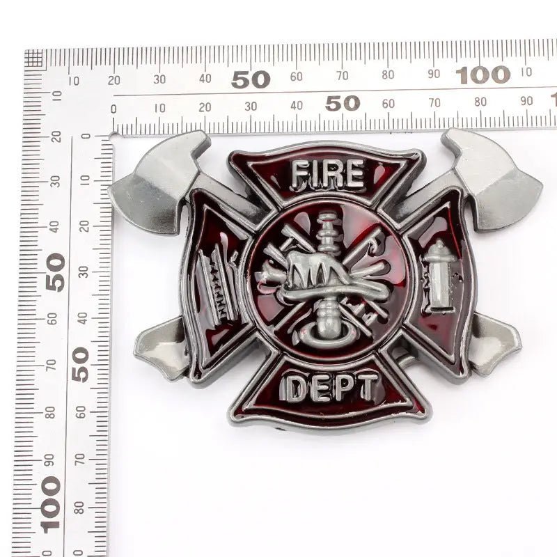 Fire Dept Hydrant Ax Belt Buckle - CowderryPewter