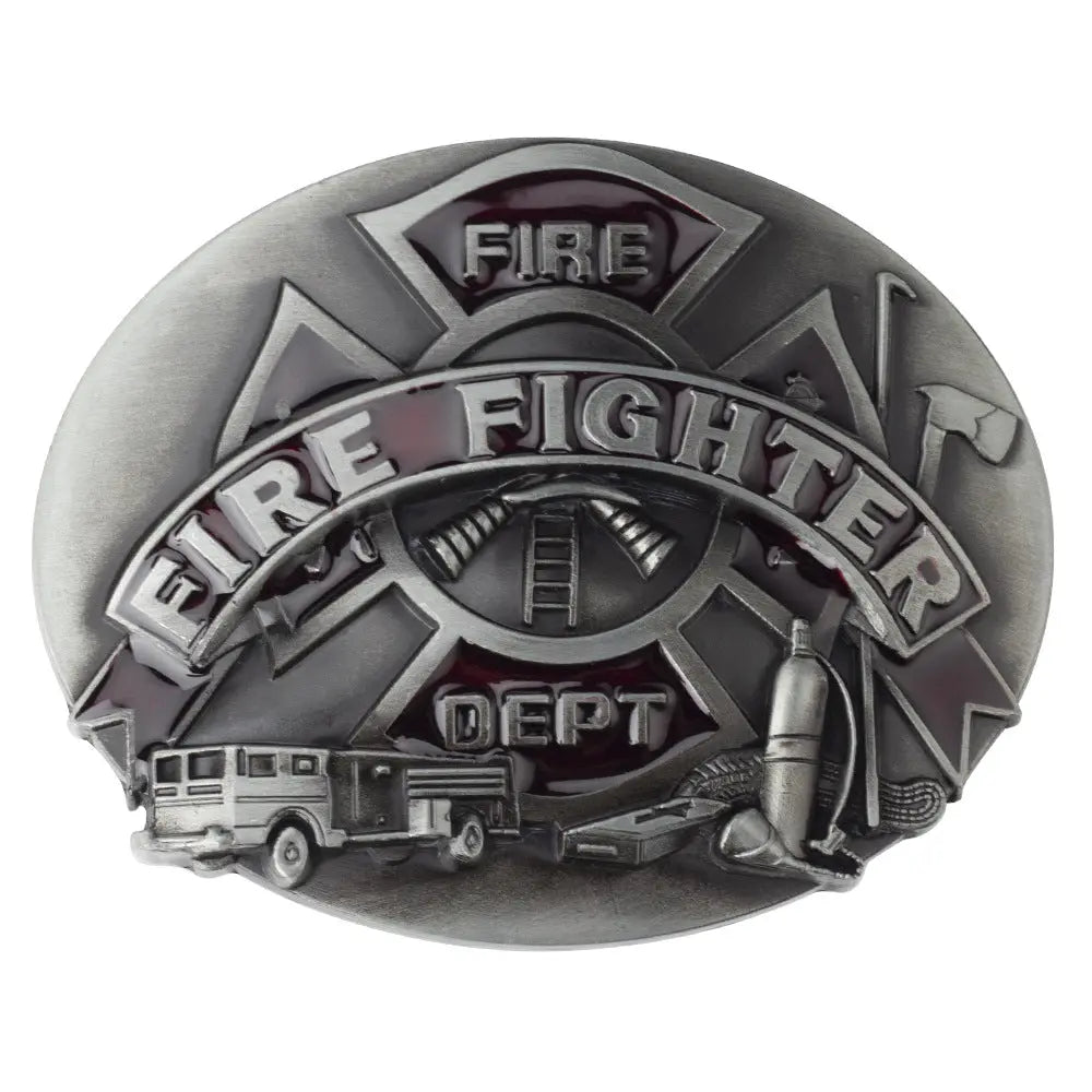 Fire Dept Hydrant Ax Belt Buckle - CowderryPewter